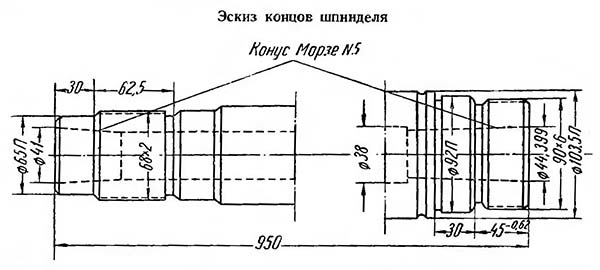 Креслення шпинделя токарного верстата 1К62 (до 1966 года)